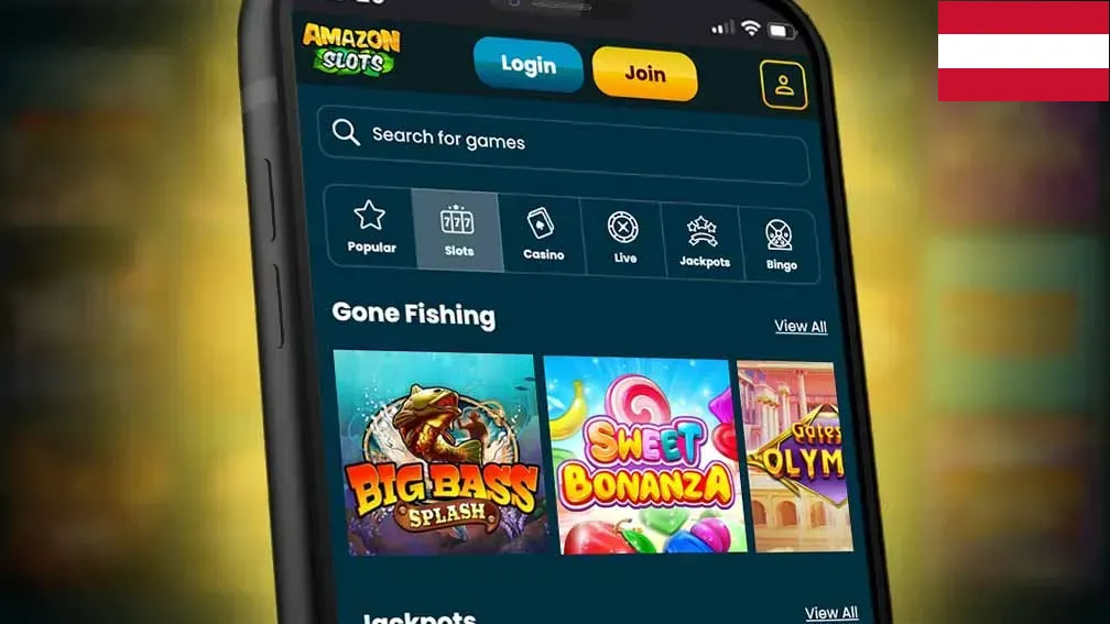 Amazon Slots Casino Plattform mit Slots und Live-Casino Übersicht